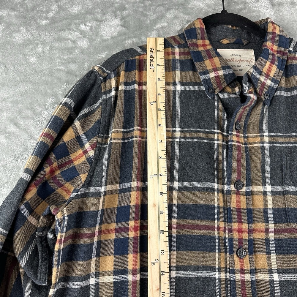 Weatherproof Vintage Shirt Men's L Blue Tan Red Plaid Flannel Lumberjack Outdoor - Picture 5 of 8